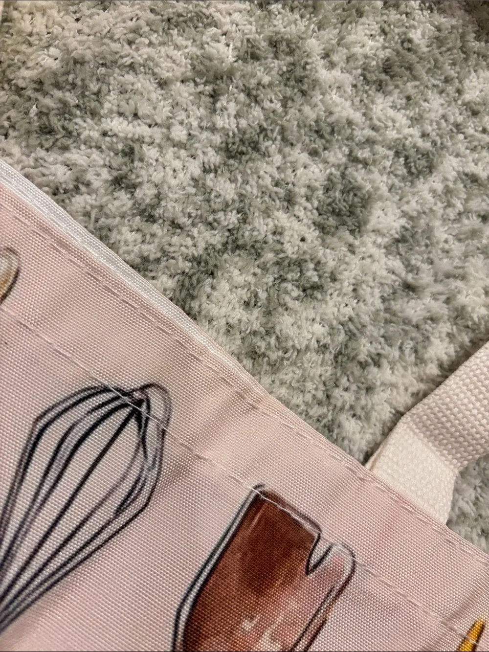 Kitchen Baking Poly Canvas Tote Bag in Light Pink with Cute Baking Print NWT